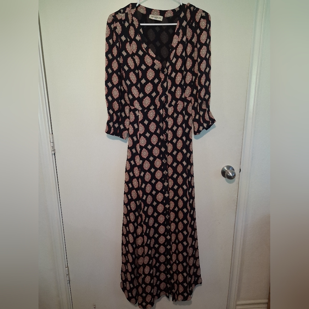 NICHOLAS Black and Pink Geometric Long Sleeve Dress